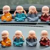 Handcrafted, Indian baby monk Buddha figurines set of 4 for car dashboard or home decor