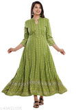 Pistagreen printed rayon kurta with three-quarter sleeves, vibrant Indian fashion on hangar
