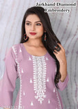 Diamond embroidered georgette kurta sharara set with dupatta for women and girls, vibrant festive wear for diwali or weddings