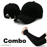 Stylish men's black cotton baseball cap (pack-1), trending modern caps for men and women, pack of 2 in onesize with fingerless arm sleeves, origin India