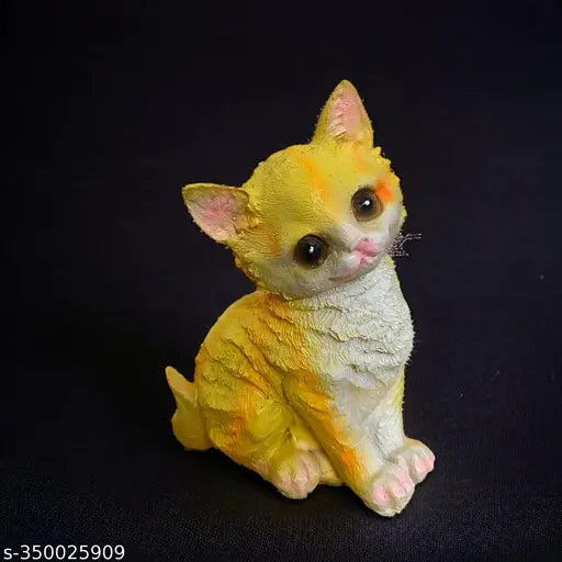 Resin cat figurine, adorable garden decor, handmade from India