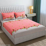 Pink Glace Cotton, wrinkle-free floral design flat bedsheet for Single/Double size bed (90 x 90 inches), includes 2 pillow covers. Luxurious and long-lasting cotton feel for summer use or gifting