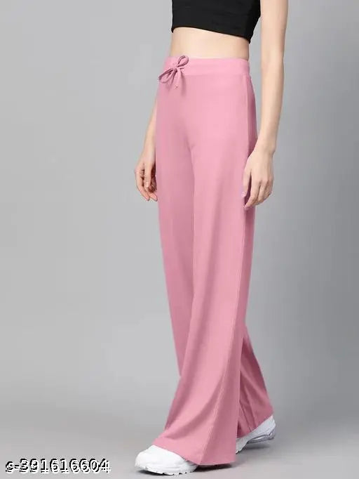 Comfy cotton solid-colored women's trousers, size M - Indian import on model