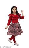 Kids girls crepe print kurta sets with matching leggings, vibrant and festive Indian dress for 6-10 year olds on display rack