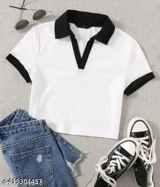 Solid cotton blend TOPTUINC short sleeves t-shirt, fitted for S (28in bust, 17in length), M (30in bust, 18in length), or L (32in bust, 19in length) - Indian apparel product