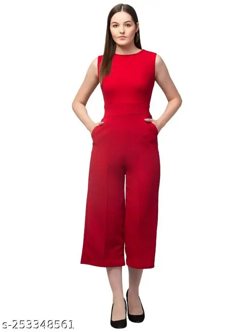 Cotton blend sleeveless jumpsuit for women and girls, rich hues and solid pattern