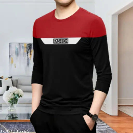 Mens cotton, colorblocked, loose-fit round neck t-shirt for everyday wear - ideal for casual and office. Comfortable fit, high-quality knitted cotton, and stylish oversized streetwear design from India