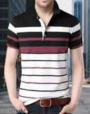 Mens striped cotton short sleeves polo tshirt in yellow and orange, breathable summer essential