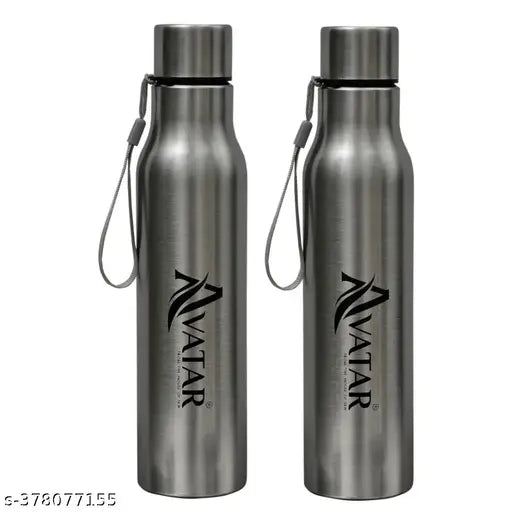 Stainless steel water bottles, pack of 2, aluminum material, silver color, hydrate anywhere with rope handle