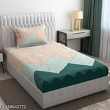 Glace cotton, geometric print, superfine fitted single bedsheet with 1 pillow cover- ideal for adults, summer season, made in India
