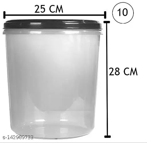 Black stackable plastic storage container set for rice, dal, atta flour, cereals, snacks. Airtight, BPA-free, and microwave safe. Pack of 3, suitable for fridge storage