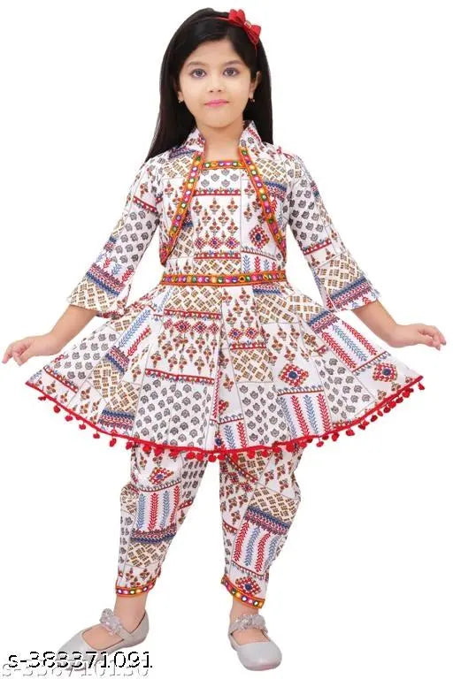 Cotton linen printed Tinkle classy girl clothing set - Indian designer dress for babies (0-11 years)