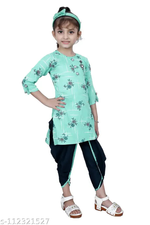 Green checked Patiala suit for girls, Hariyal Creation's Rama design in cotton silk. Indian ethnic wear for kids aged 3-9 years