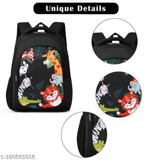 Black waterproof polyester school backpack with pencil pouch, ideal for school going kids