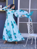 Georgette printed net flared Anarkali gown for women, modern design with long sleeves, made in India