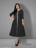 Trendy cotton three-quarter sleeve printed anarkali kurtis for women, featuring single sizes M (38in bust, 44in length) and L (40in bust, 44in length), originating from India
