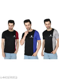 Stylish round neck polyester T-shirts, pack of 3 in solid colors - perfect for daily wear, exercise, or casual outings. India-made, skin-friendly drifit fabric