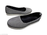 Black and white colorblocked Ballerina checks by Ballyfoots for women's bellies, comfortable footwear with contemporary design