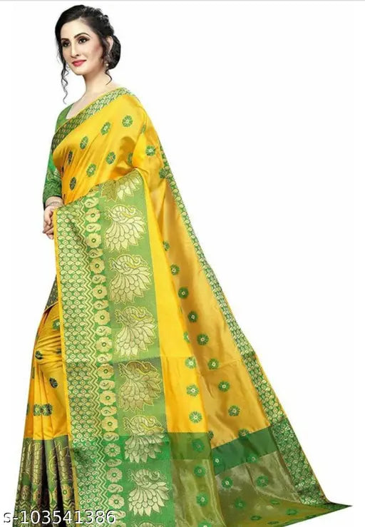 Jacquard chiffon saree, single free size, Indian hand-woven zari pattern on separate blouse piece