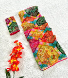Georgette printed saree with unstitched blouse, Indian dailywear partywear perfect for events