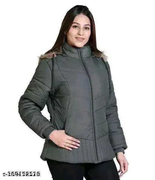 Winter grey nylon jacket, solid pattern, long sleeves, size L (bust 40in, length 28in), made in India