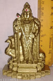 Poly resin Muruga Karthikeya Velmurugan 12cm golden idol, traditional Indian god statue on display