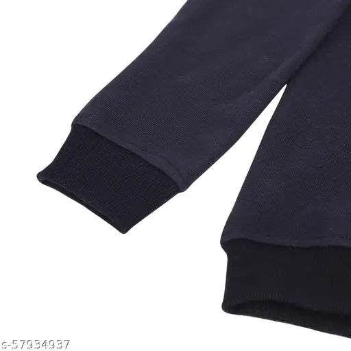 Cotton blend navy blue mininest sweatshirt for toddlers, printed net design - perfect winter wear