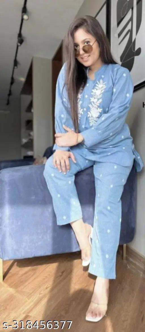 Cotton embroidered shirt with cotton pants, long sleeves, perfect for parties. Indian handcrafted