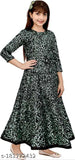 Chiffon party gown, long sleeves for girls (3-4yrs), Indian handcrafted solid color frock