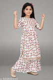 Modern girls kurty & palazzo set, printed A-line sharara with three-quarter sleeves. Soft cotton blend fabric, good quality and comfortable fit for kids ages 4-12 years. Indian origin