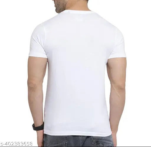 Unisex white polyester T-shirt 130gsm, printed, half sleeves, unique design, skin-friendly, made in India