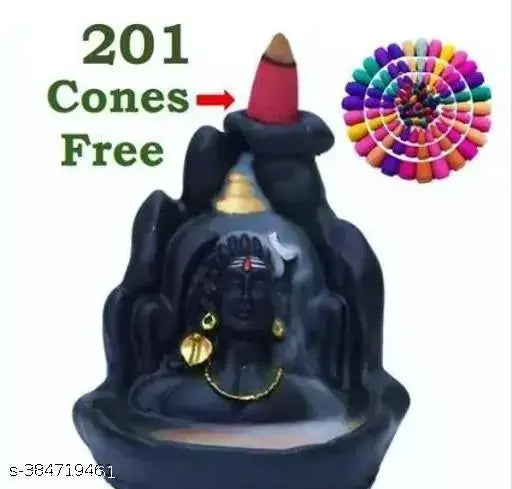Handcrafted resin Adiyogi smoke fountain with 201 cones, spiritual figurine for home decor, India-made