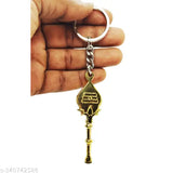 Brass Murugan keychain with Om symbol, Indian handcrafted car accessory