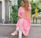 Cotton embroidered and printed anarkali kurti size S-XXXL, beautiful designer outfit for women with three-quarter sleeves