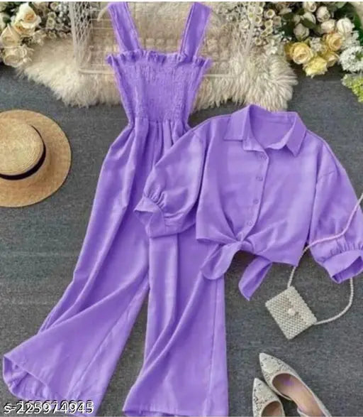 Sleeveless crepe jumpsuit set in solid pattern, suitable for multiple sizes from S to XL