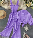 Sleeveless crepe jumpsuit set in solid pattern, suitable for multiple sizes from S to XL