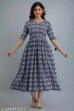 Indigo Illusion Blue Printed Rayon Gown for Women, versatile and elegant ankle-length design, perfect for parties or casual wear
