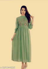 Rayon, nine-button ethnic Indian wedding gown with three-quarter sleeves, suitable for festivals and special occasions