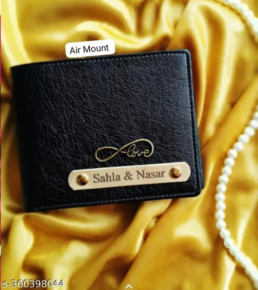Faux leather & canvas men's wallet, printed net design, free size (10cm x 10cm), personalized with your name
