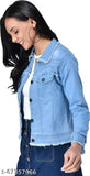 Long-sleeved solid denim jacket for women, indigo denim fabric