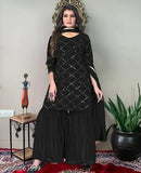 Georgette full sleeve stitched kurta sharara and duppata set, embellished net pattern, three-quarter sleeves, women's fashion from India