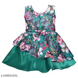 Silver satin knee-length dress (fe3029grn), printed net pattern, suitable for 1-2 years (bust size: 21 in, length size: 18 in)