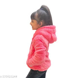 KANIKA faux fur hooded sweatshirt for kids girls, polyester, long sleeves, self-design pattern, front pockets, winter wear