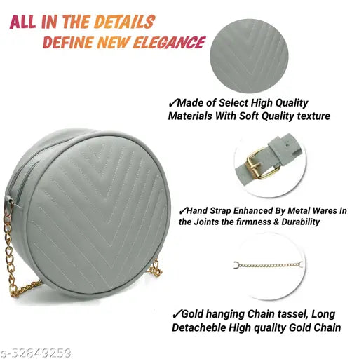 Durable striped PU leather sling bag, free size, interior pockets, detachable chain & YKK zipper