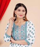 Rayon Nayra Cut Kurta Pant set with printed net, 3/4 sleeves, calf length. Traditional Indian fashion for casual and party wear in multiple sizes