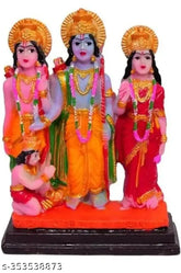 Poly resin Ram Darbar statue with God Ram, Sita, Laxman, Hanuman for home decor & spiritual puja. Ideal for gift-giving & decorative purposes. Dimensions: 1M(L) x 1.5M(H) x 1.5M(W). Origin: India