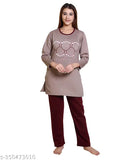Winter ladies night suit, wool pyjamas set with three-quarter sleeves, printed pattern, multiple sizes available