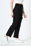 Trendy regular fit cotton blend solid color cargo pants combo of 2 for women & girls, high waist with multiple pockets, India origin