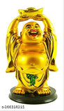 Laughing Buddha resin statue, 12cm tall, Feng Shui money ingot in hands, brings prosperity & success, Indian origin