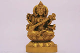 Golden ceramic Saraswati idol, Indian religious figurine of the Goddess of learning and music, 5cm x 8cm x 5cm size